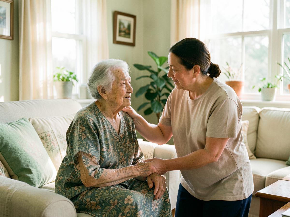 Caregiver supporting an elderly client at home